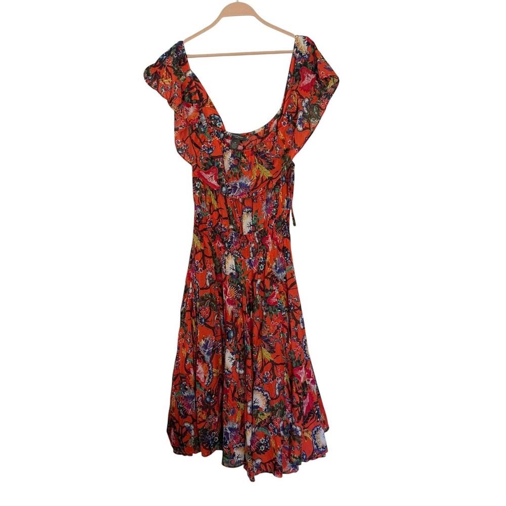 Chelsea&Theodore Peasant‎ Maxi Dress Voile Red Multi Adjustable Neckline 1X Boho